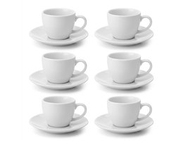 Espressokopjes – Set van 6 – Met schotels – Koffiekopjes – 80 ml – Porselein