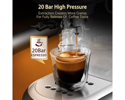 Espressomachine – 20 Bar – Compact Koffiezetapparaat - Semi-Automatisch - 1.1L - 1450W - ESE Pads - en Gemalen Koffie – RVS - Heetwaterfunctie
