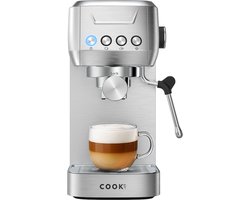 Espressomachine 20 Bar - Piston Koffiemachine RVS - Met Stoompijpje - Pistonmachine Espresso, Cappuccino & Latte - 1,3L Waterreservoir - COOK-IT