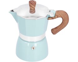 Espressomachine voor 3 kopjes, gekleurd aluminium met deksel en handgreep, anti-verbrandingsbeveiliging, klassiek koffiezetapparaat, niet geschikt voor inductie (blauw)