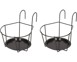Esschert Design Balkon bloempothouder - 2x - bloembak met ophanging - zwart metaal - 22 x 27 x 22 cm - rond