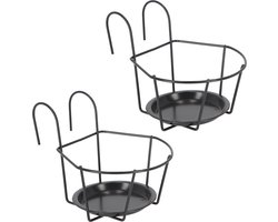 Esschert Design Balkon bloempothouder - 3x - bloembak met ophanging - zwart metaal - rond - balkonbak