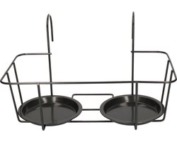 Esschert Design Balkon bloempothouder dubbel - bloembak met ophanging - zwart metaal - 34 x 26 x 19 cm