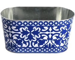 Esschert Design Bloembak Ovaal 22,8 X 11,9 Cm Zink Blauw/wit