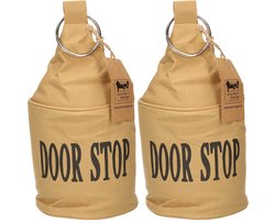 Esschert Design Deurstopper - 2x - canvas - bruin met ring - 2,7kg - 28x13 cm - deurstop