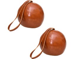 Esschert Design Deurstopper leer - 4x - 16 x 14 cm - 1200 gram - bruin - Lederen bal