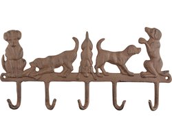 Esschert Design honden kapstok/wandrekje - 5 haken - 35 cm - bruin - gietijzer