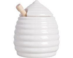 Esschert Design Honingpot incl lepel - wit - keramiek/hout - 400 ml