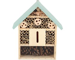 Esschert design insectenhotel - hout - mintgroen/naturel - 24.5x10.5x29cm - bijenhotel/Insectenhuis