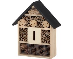 Esschert design insectenhotel - hout - zwart/naturel - 24.5 x 9.5 x 29 cm - bijenhotel/Insectenhuis