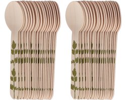 Esschert Design Lepels - hout - 40x - kruidenopdruk - 16 cm - BBQ/Verjaardag/Camping/Party