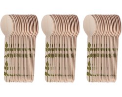 Esschert Design Lepels - hout - 80x - kruidenopdruk - 16 cm - BBQ/Verjaardag/Camping/Party
