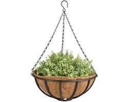 Esschert Design Metalen hang basket mand / plantenbak - 2x - met ketting - Dia 35 cm - inclusief kokosinlegvel - Hangende bloemen en planten