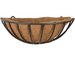 Esschert Design Metalen hangende basket/ruif voor aan de wand/muur - 50 x 19 cm - inclusief kokosinlegvel - bloembakken