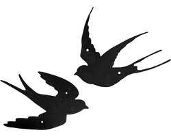 Esschert Design Muurdecoratie zwaluw - 2x - gietijzer - 30 x 39,5 cm - tuin decoratie