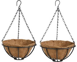Esschert Design Plantenmand - 2x stuks - hanging basket - zwart - 25 cm - voor buiten