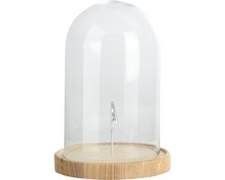Esschert Design stolp - glas - houten bruin plateau - D20,5 x H31 cm