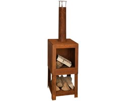 Esschert Design Tuinhaard met houtopslag roestkleurig FF298