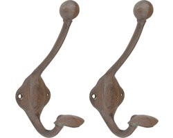 Esschert Design Wandhaken/kapstokhaken - 5x - hoed/kleding - 8 x 17 cm - gietijzer - Ophanghaken - Dubbele haken