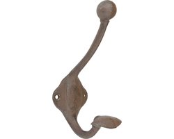 Esschert Design Wandhaken/kapstokhaken - hoed/kleding - 8 x 17 cm - gietijzer - Ophanghaken - Dubbele haken