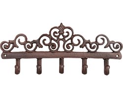 Esschert Design Wandkapstok - gietijzer - bruin - 5 haken - 32 cm - Kapstokhaken - kapstokhaakjes/wandhaakjes