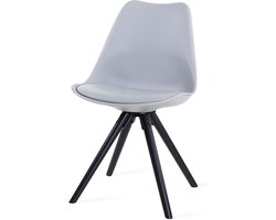 Essence Legno Eetkamerstoel Lichtgrijs - Kunststof - PU Zitting - Zwarte Houten poten - Comfortabel - Kuipstoel