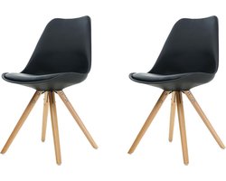 Essence Legno stoel - Zwarte zitting - Houten onderstel - Set van 2