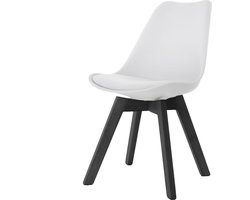 Essence Madera Eetkamerstoel Wit - Kunststof - PU Zitting - Zwarte Houten Poten - Modern - Kuipstoel