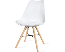 Essence Medina Eetkamerstoel Wit - Kunststof - PU Zitting - Houten Poten - Comfortabel - Kuipstoel