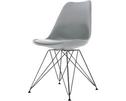 Essence Metal Eetkamerstoel Lichtgrijs - Kunststof - PU Zitting - Zwarte Poten - Industrieel - Modern