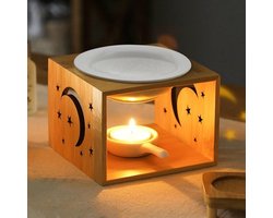 Essentiële-oliebrander met theelichthouder van bamboe en keramiek - Geurige waxsmeltwarmer voor aromatherapie, yoga, meditatie en woondecoratie in de woonkamer