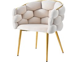 Esszimmerstoel - 1 Stuk - Luxe Bubble Chair + Moderne Stijl - Verguld IJzeren Poten - Fluweel - Beige