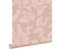 ESTAhome behang apen en jungle bladeren oudroze - 50 x 900 cm - 139860