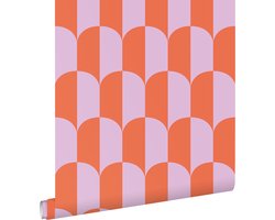 ESTAhome behang art deco bogen lila paars en oranje - 53 cm x 10.05 m - 139982
