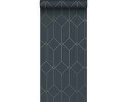 ESTAhome behang art deco motief donkerblauw en goud - 53 cm x 10.05 m - 139225