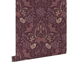 ESTAhome behang bloemen en vogels in art nouveau stijl aubergine paars - 0.53 x 10.05 m - 131635