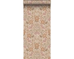 ESTAhome behang bloemen en vogels in art nouveau stijl beige, terracotta en oudroze - 53 cm x 10.05 m - 139567