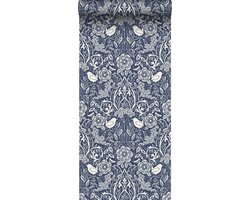 ESTAhome behang bloemen en vogels in art nouveau stijl donkerblauw - 50 x 900 cm - 139435