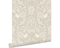 ESTAhome behang bloemen en vogels in art nouveau stijl grijs en wit - 50 x 900 cm - 131988