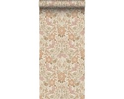 ESTAhome behang bloemen en vogels in art nouveau stijl zandkleurig, beige en oudroze - 53 cm x 10.05 m - 139566