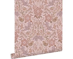 ESTAhome behang bloemen en vogels lila paars en terracotta roze - 53 cm x 10.05 m - 139830
