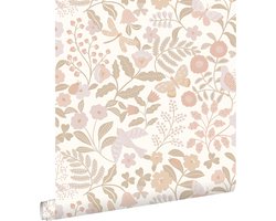 ESTAhome behang bloemen en vogels wit, beige en zacht roze - 53 cm x 10.05 m - 139866