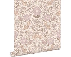 ESTAhome behang bloemen en vogels zand beige en lila paars - 53 cm x 10.05 m - 139829