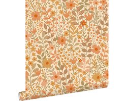 ESTAhome behang bloemetjes oranje, geel en groen - 50 x 900 cm - 131940