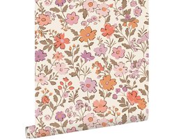 ESTAhome behang bloemetjes paars en oranje - 53 cm x 10.05 m - 131327