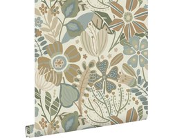 ESTAhome behang bloemmotief beige, blauw en groen - 53 cm x 10.05 m - 139676