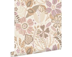 ESTAhome behang bloemmotief beige en lila paars - 53 cm x 10.05 m - 139675