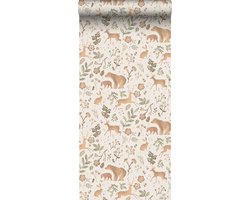 ESTAhome behang bos met bosdieren gebroken wit en beige - 53 cm x 10.05 m - 139525