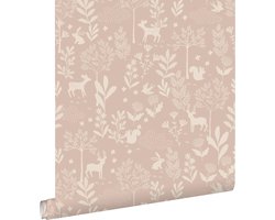 ESTAhome behang bos met bosdieren oudroze - 53 cm x 10.05 m - 139759