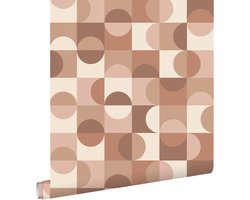 ESTAhome behang cirkels in Bauhaus stijl beige, bruin en licht roze - 50 x 900 cm - 131242